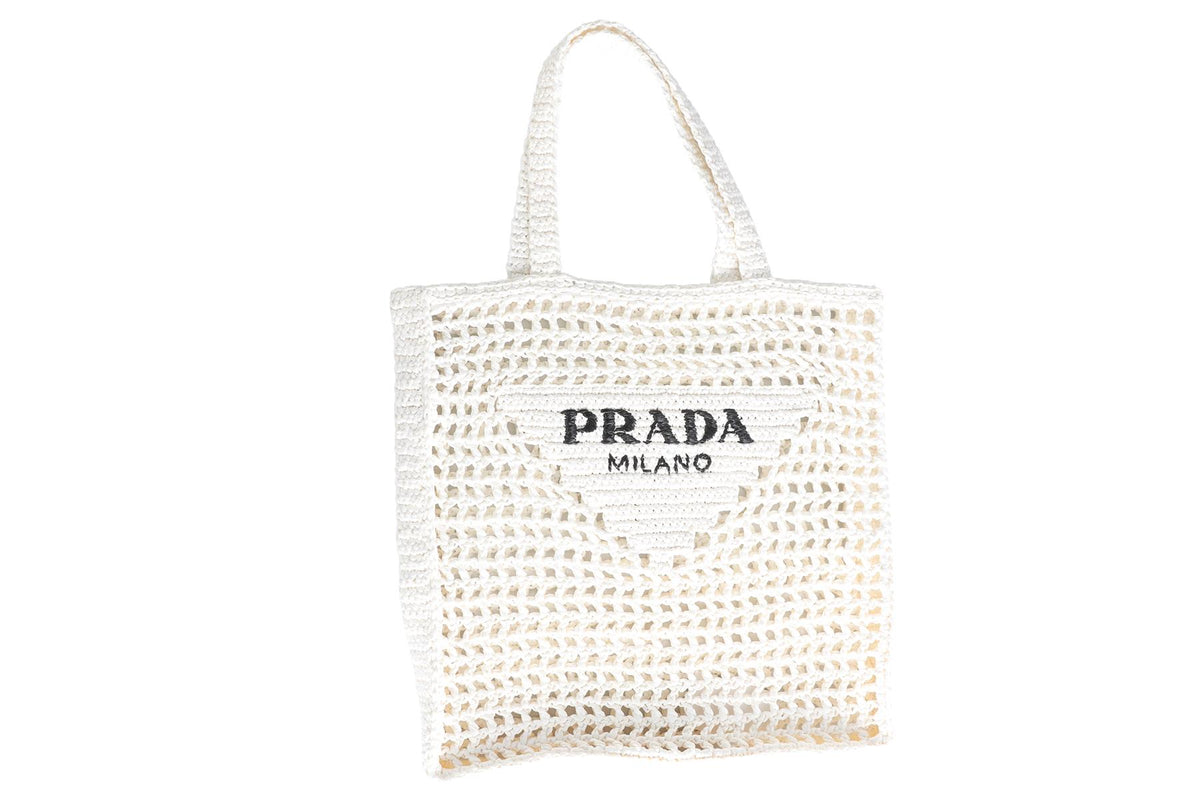 PRADA WHITE RAFFIA TOTE BAG
