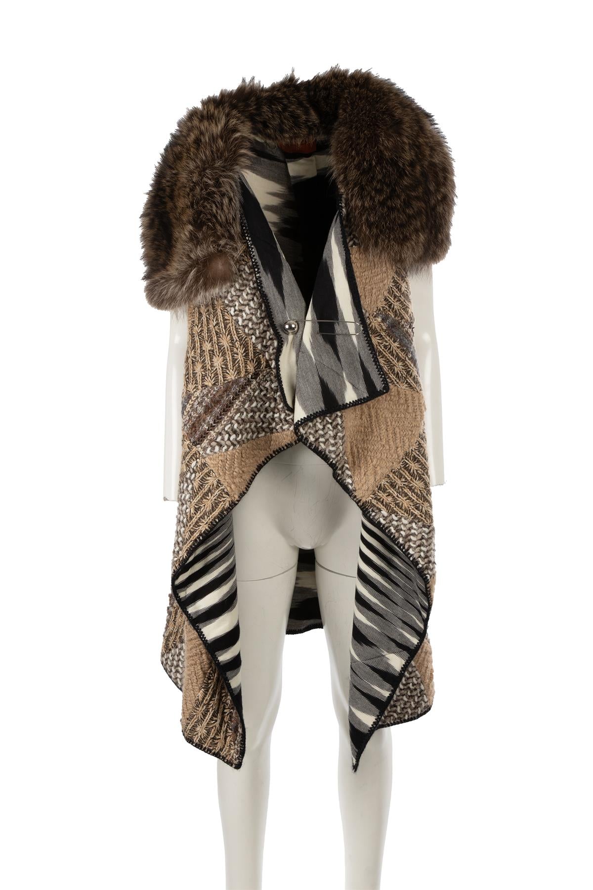 MISSONI MULTI BEAVER FUR AND WOOL GILET IT 40 UK 8