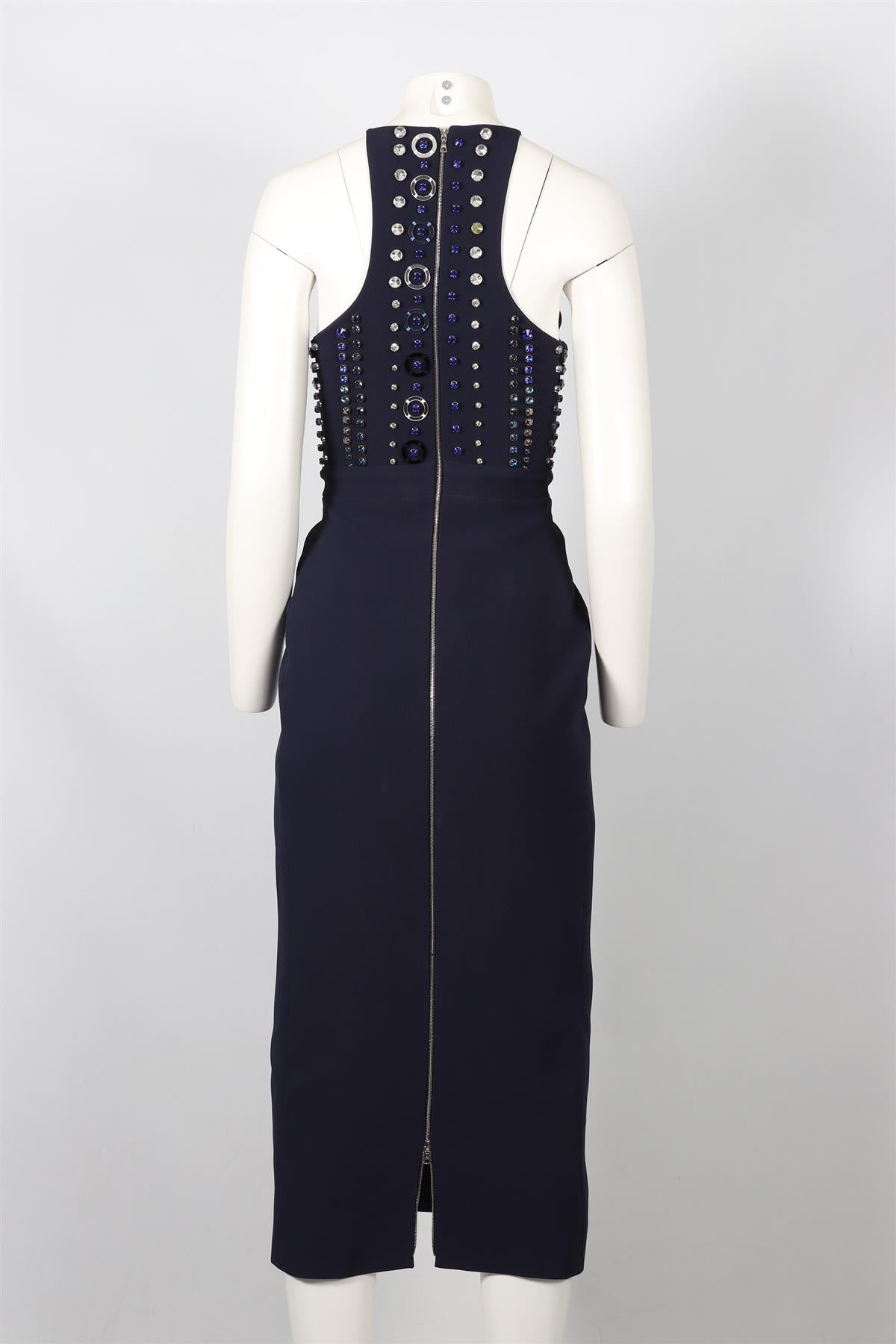 DAVID KOMA NAVY CRYSTAL AND CREPE MAXI DRESS UK 8