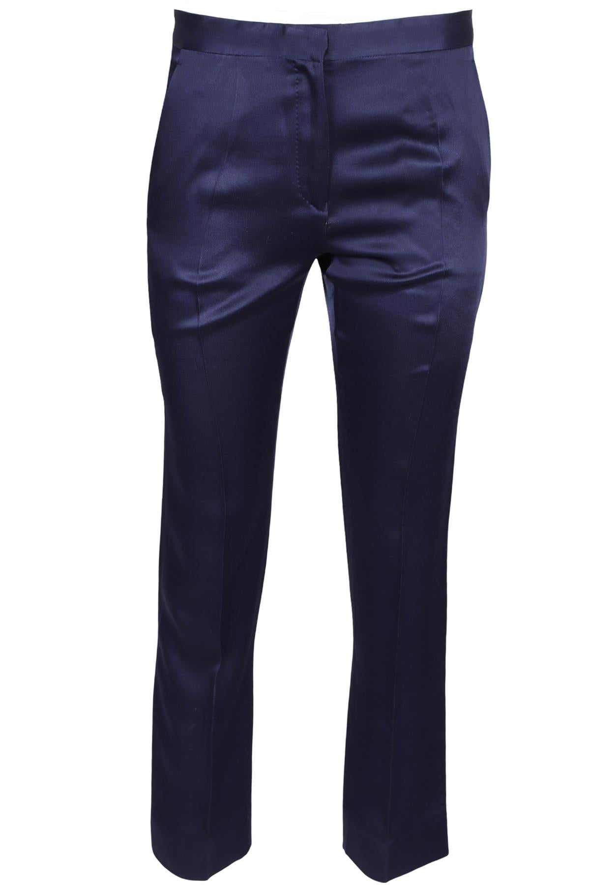 HAIDER ACKERMANN NAVY SATIN STRAIGHT LEG PANTS XSMALL