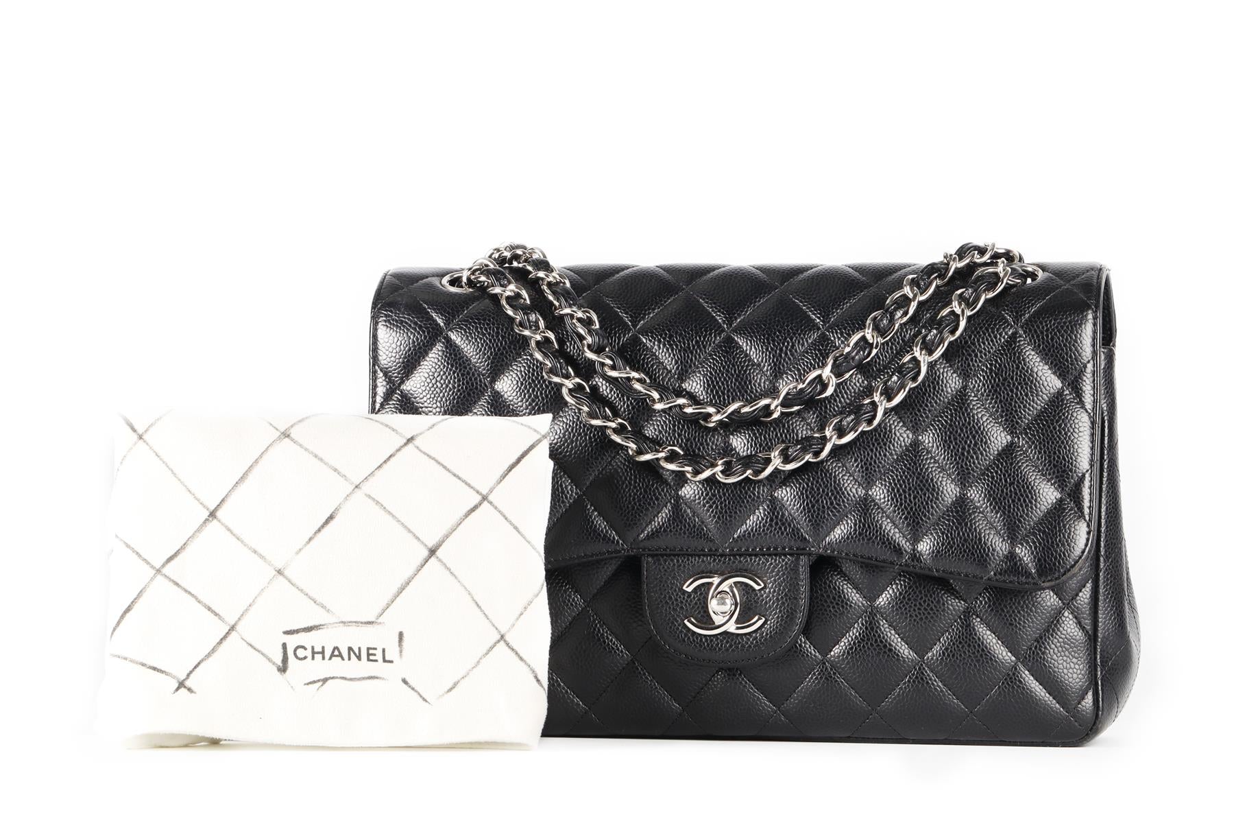 CHANEL BLACK 2011 CLASSIC DOUBLE FLAP JUMBO QUILTED CAVIAR LEATHER SHOULDER BAG