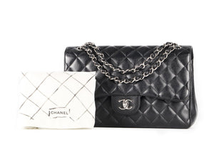 CHANEL BLACK 2011 CLASSIC DOUBLE FLAP JUMBO QUILTED CAVIAR LEATHER SHOULDER BAG