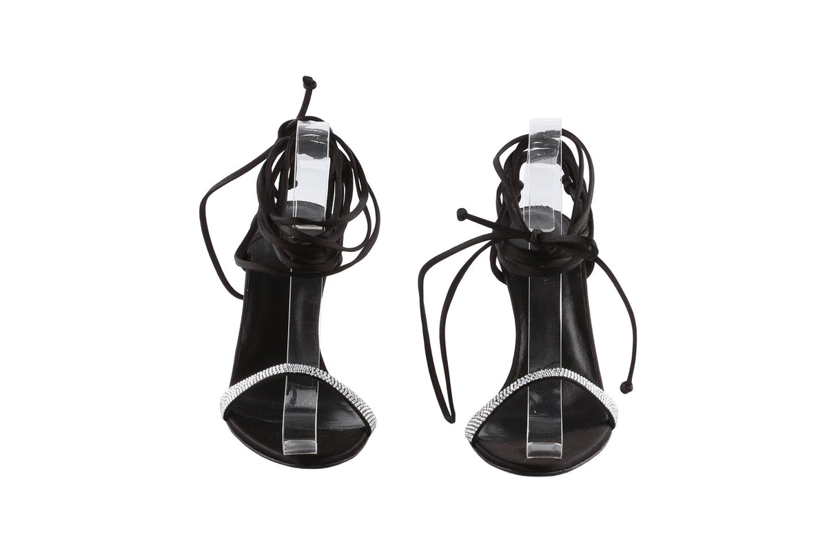 MAGDA BUTRYM BLACK CRYSTAL AND SATIN SANDALS EU 39 UK 6 US 9