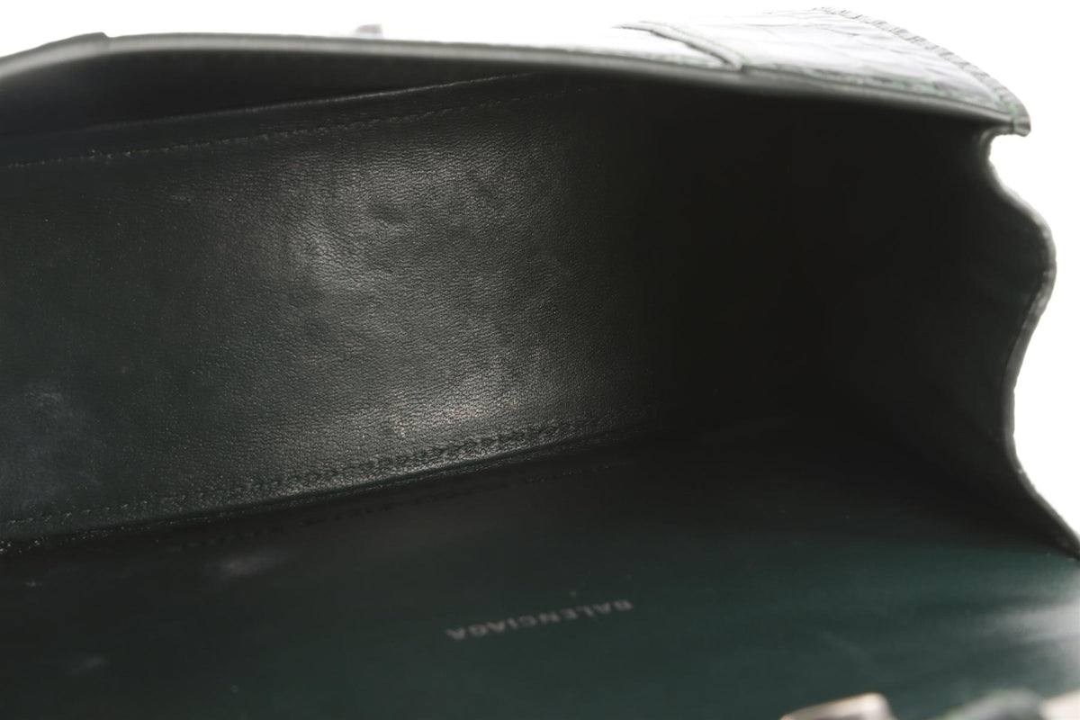 BALENCIAGA GREEN HOURGLASS XS LEATHER TOTE BAG