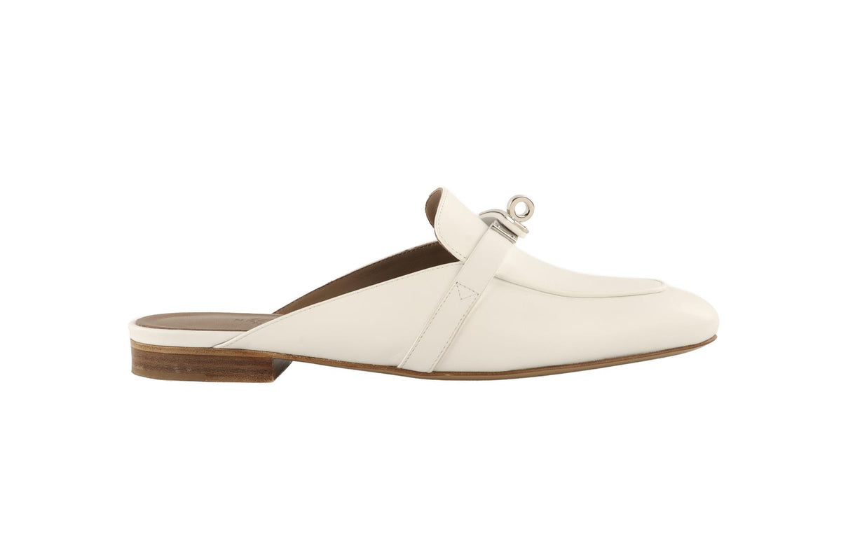 HERMÈS WHITE OZ LEATHER MULES EU 38 UK 5 US 8