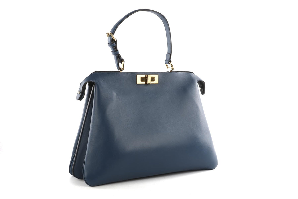 FENDI BLUE PEEKABOO SOFT LARGE LEATHER TOTE BAG