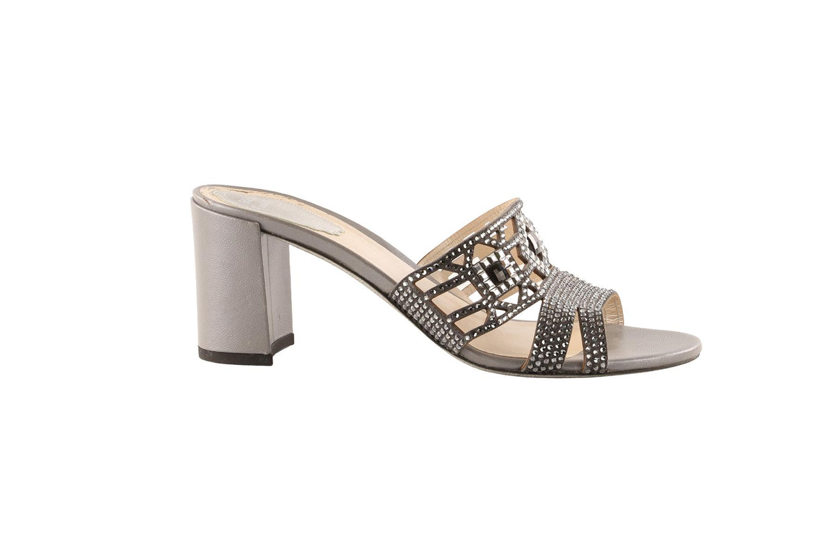 RENÉ CAOVILLA GREY LEATHER MULES EU 38.5 UK 5.5 US 8.5