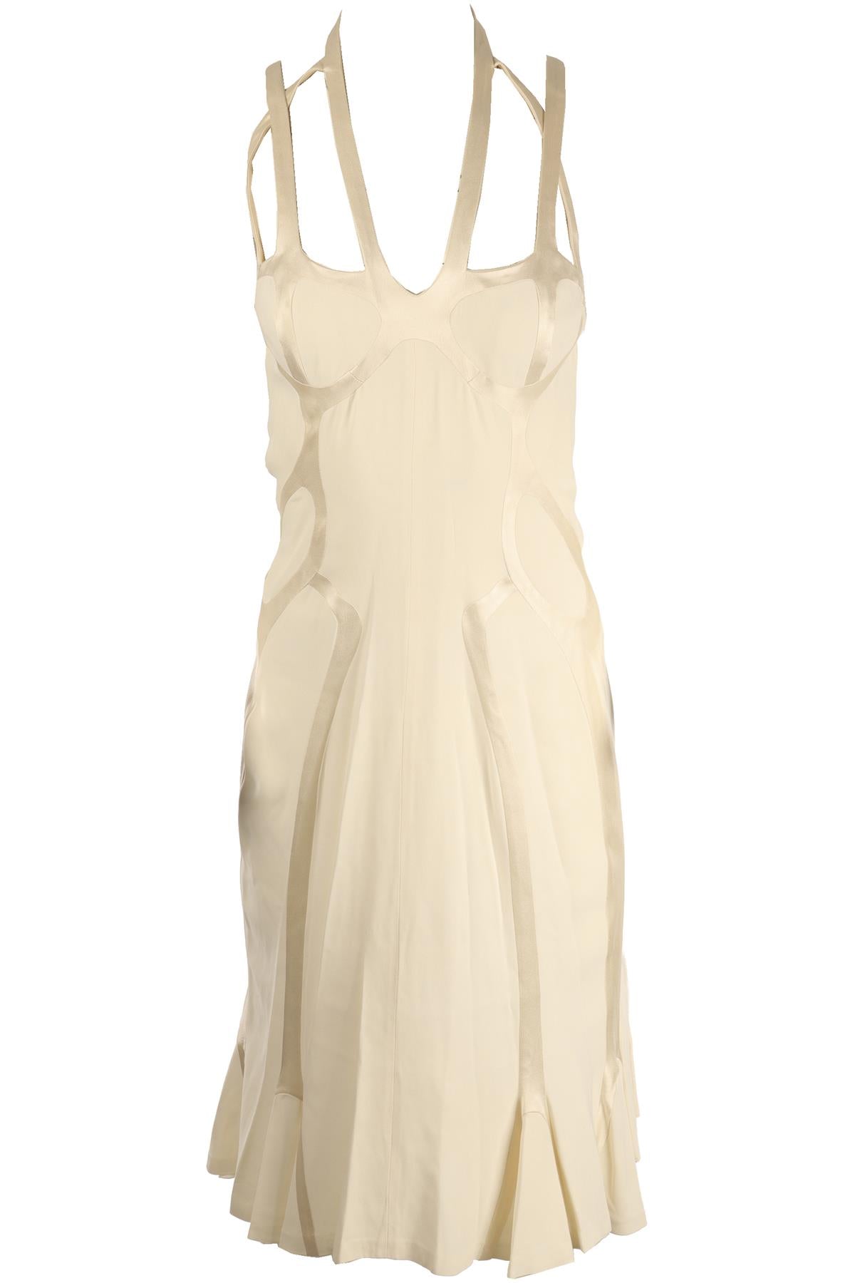 ALEXANDER MCQUEEN IVORY 2005 SILK MIDI DRESS IT 40 UK 8