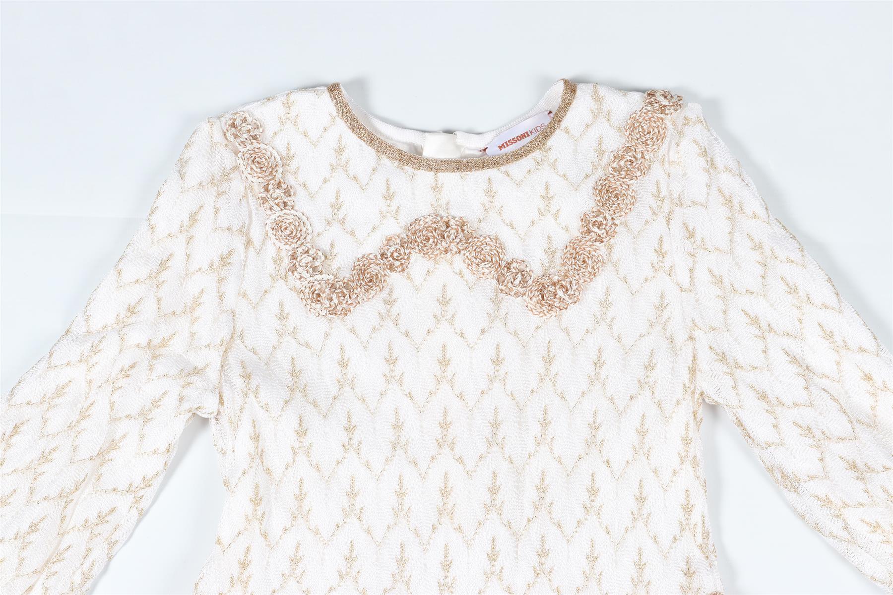 MISSONI WHITE AND GOLD KIDS GIRLS CROCHET DRESS 4-5 YEARS