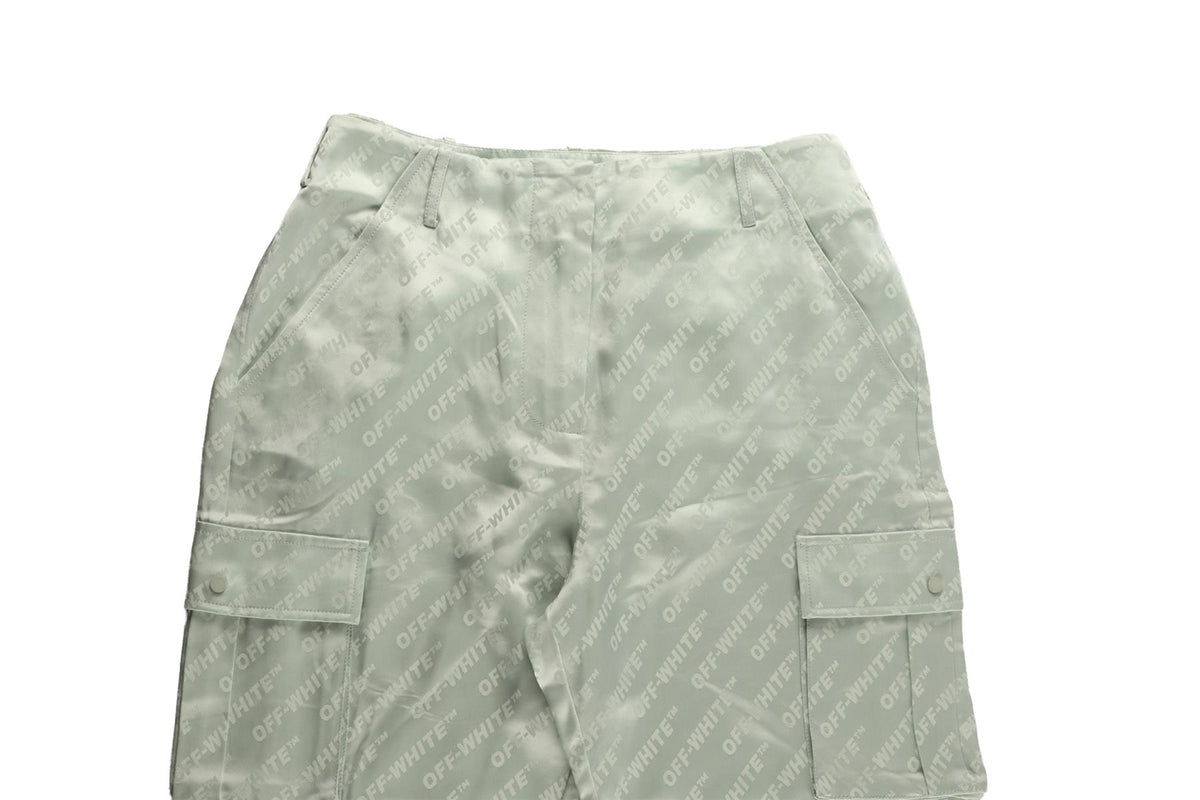 OFF-WHITE C/O VIRGIL ABLOH GREEN SATIN STRAIGHT LEG PANTS IT 40 UK 8
