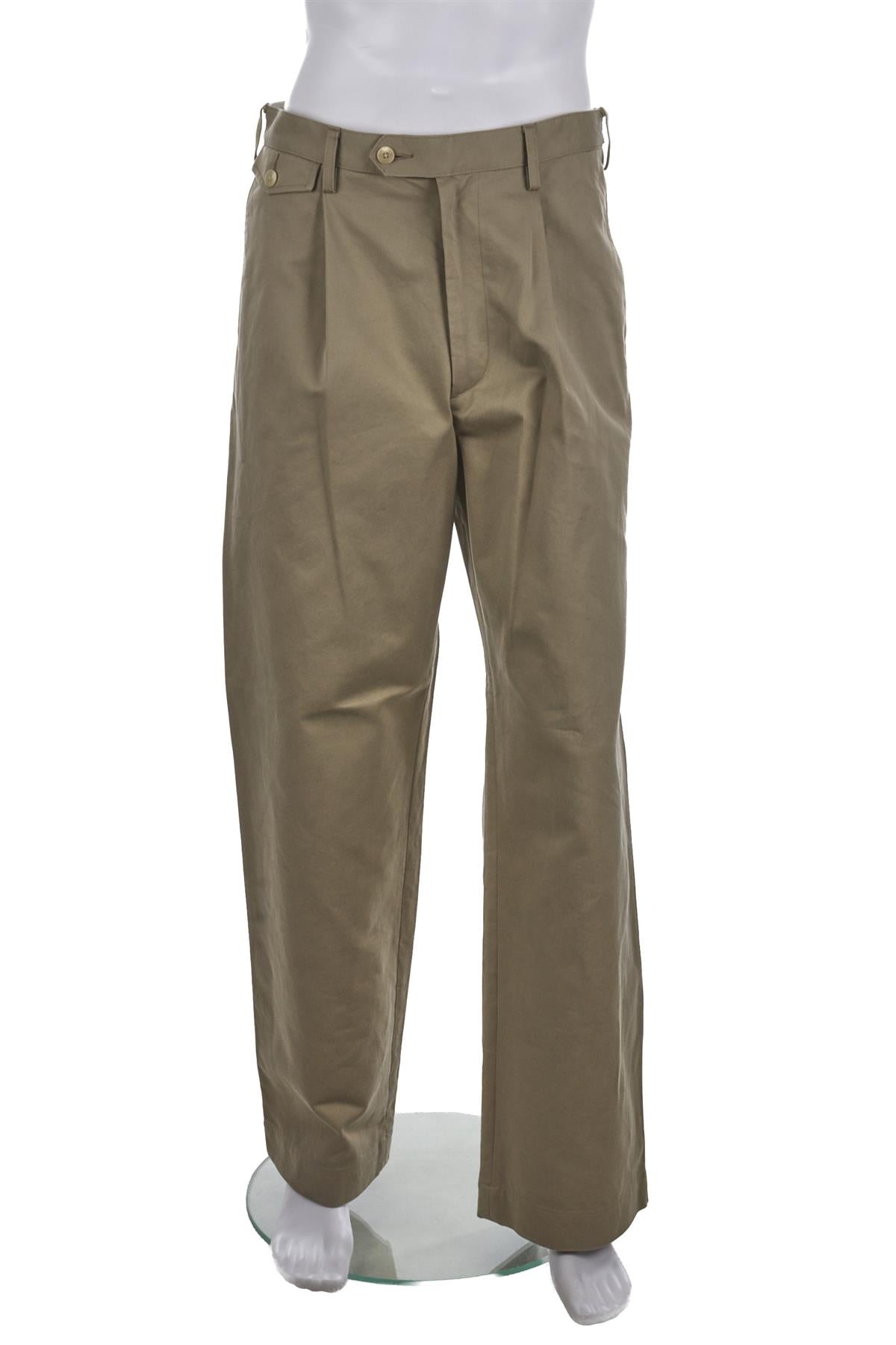 AURALEE KHAKI COTTON MENS PANTS STRAIGHT LEG SMALL