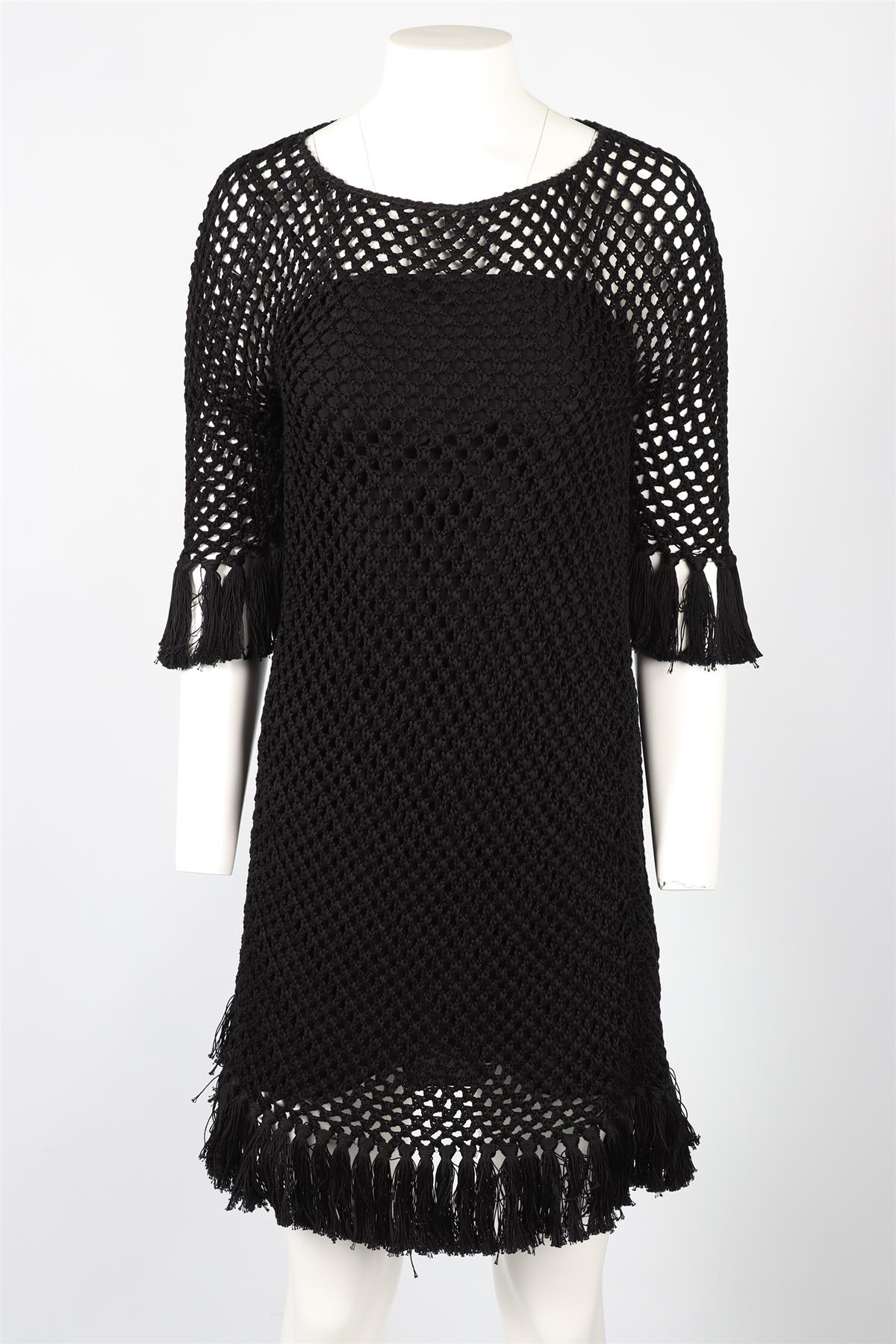 CHRISTIAN DIOR BLACK CROCHET MINI DRESS FR 36 UK 8
