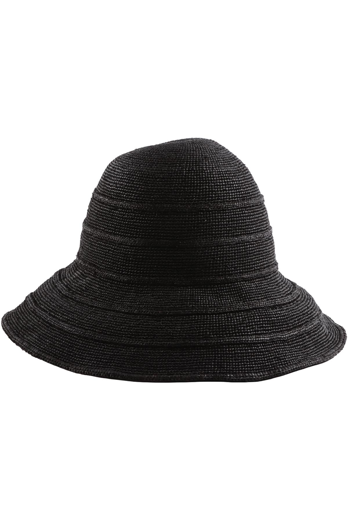 JANESSA LEONE BLACK WOVEN HAT MEDIUM