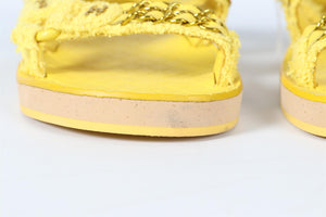 CHANEL YELLOW 2022 CHAIN AND TWEED SANDALS EU 38 UK 5 US 8