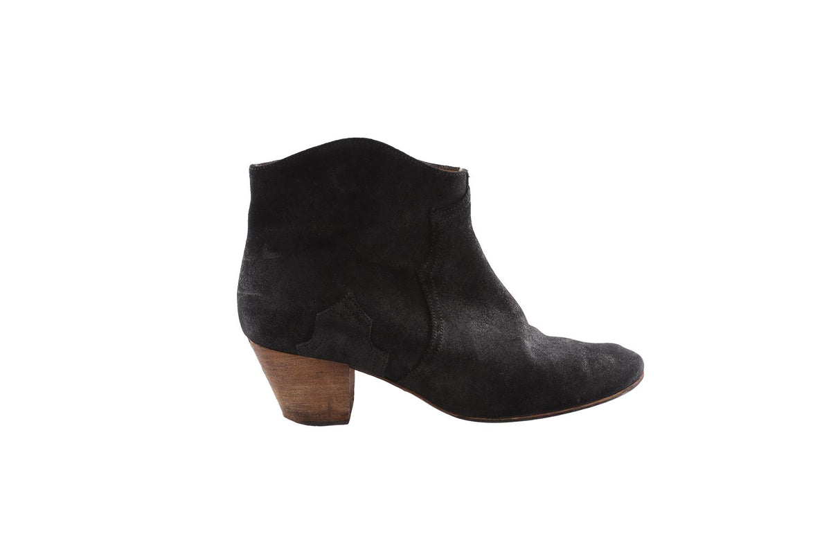 ISABEL MARANT BLACK DICKER SUEDE ANKLE BOOTS EU 38
