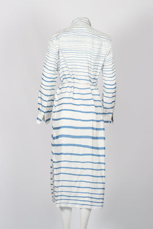 THEORY BELTED STRIPPED SILK MIDI DRESS (COMES WITH SLIP) SMALL