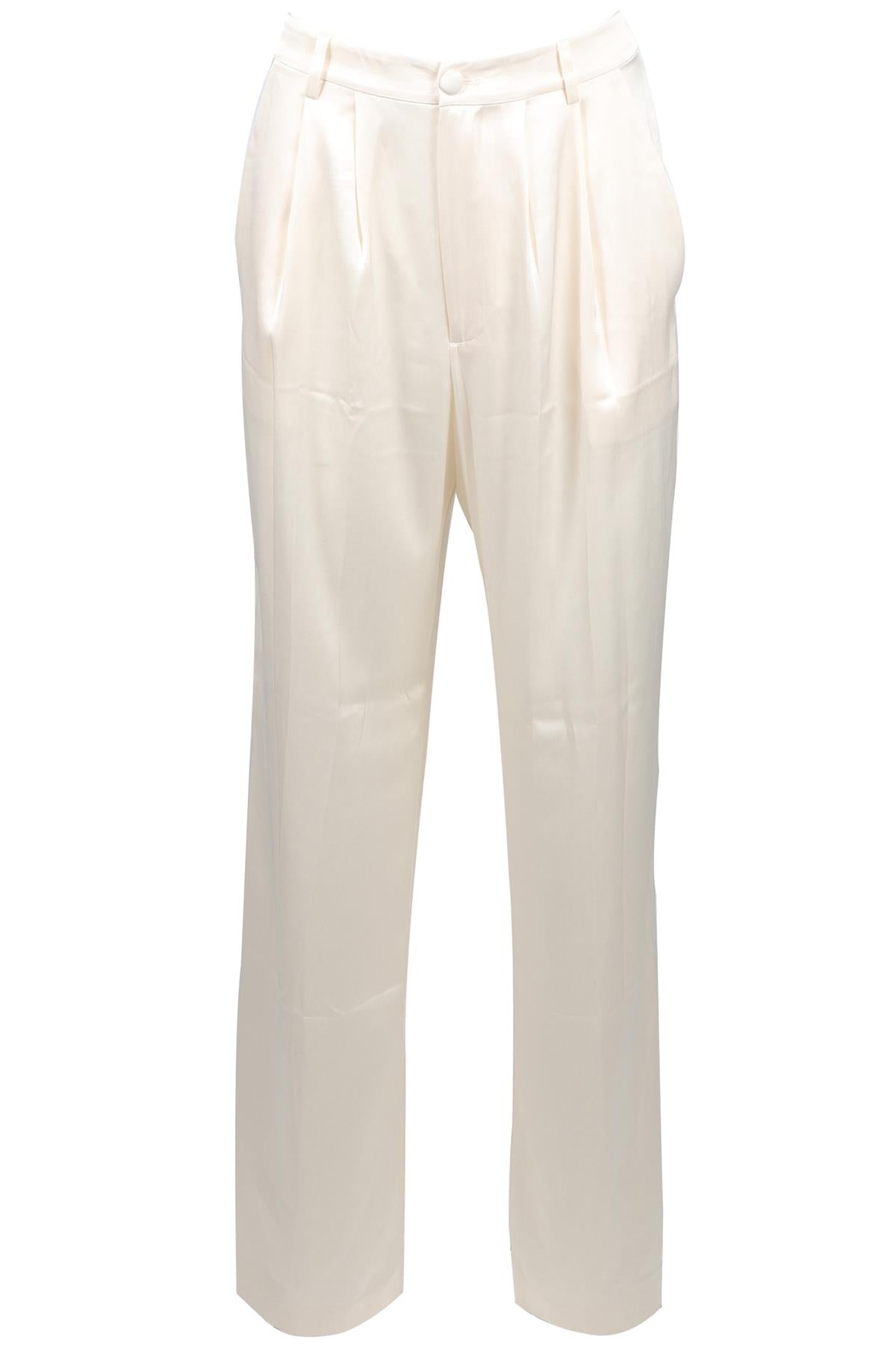 REFORMATION CREAM SATIN WIDE LEG PANTS US 2 UK 6
