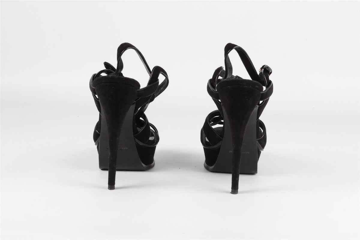 SAINT LAURENT BLACK TRIBUTE SUEDE PLATFORM SANDALS EU 38.5 UK 5.5 US 8.5