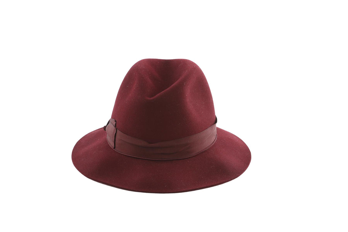 BORSALINO BURRGUNDY FELT FEDORA 58CM
