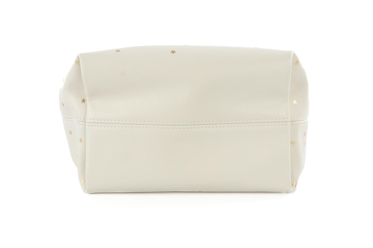 CHRISTIAN DIOR WHITE DIOR LUCKY SMALL TOUJOURS VERTICAL LEATHER TOTE BAG