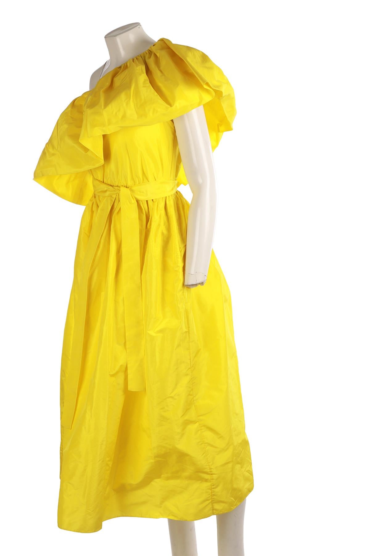 ADAM LIPPES YELLOW SILK MIDI DRESS XSMALL