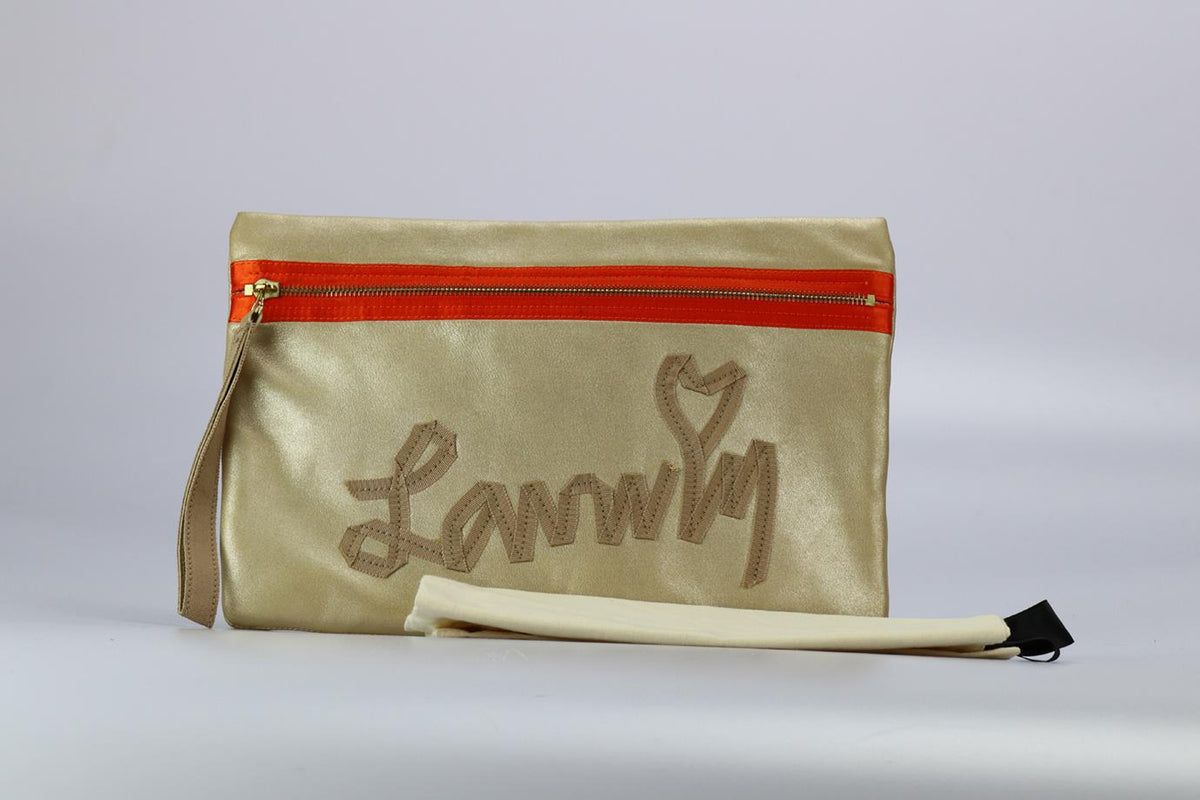 LANVIN LOGO DETAILED LEATHER CLUTCH
