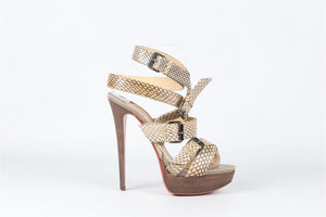 CHRISTIAN LOUBOUTIN TAUPE SNAKESKIN PLATFORM SANDALS EU 38 UK 5 US 8