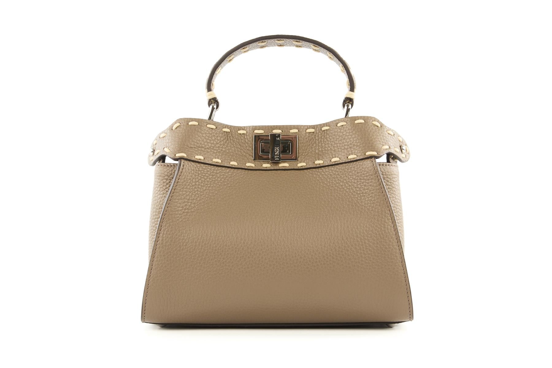 FENDI TAUPE PEEKABOO MINI LEATHER TOTE BAG