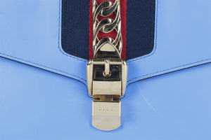 GUCCI BLUE SYLVIE SMALL LEATHER SHOULDER BAG