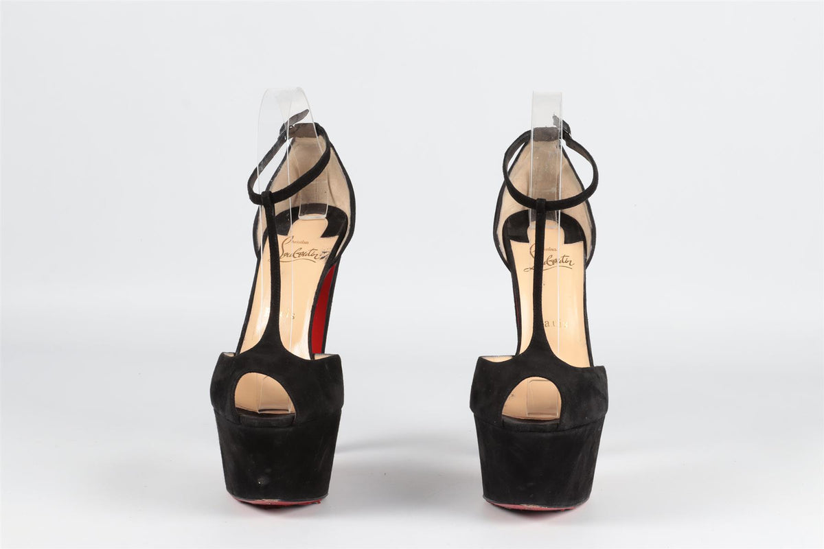 CHRISTIAN LOUBOUTIN BLACK SUEDE PLATFROM SANDALS EU 39 UK 6 US 9