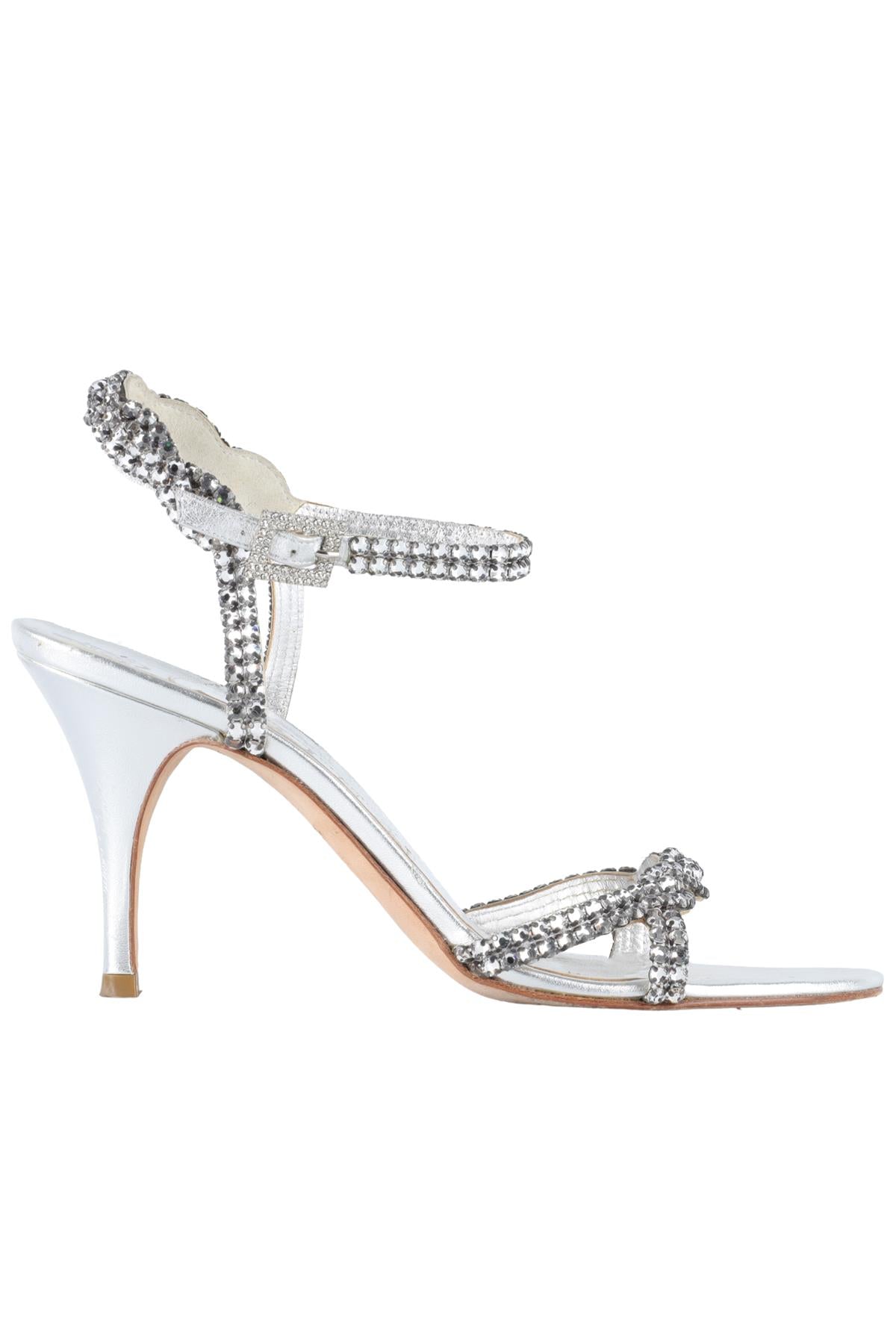 GINA SILVER CRYSTAL AND LEATHER SANDALS EU 38.5 UK 5.5 US 8.5