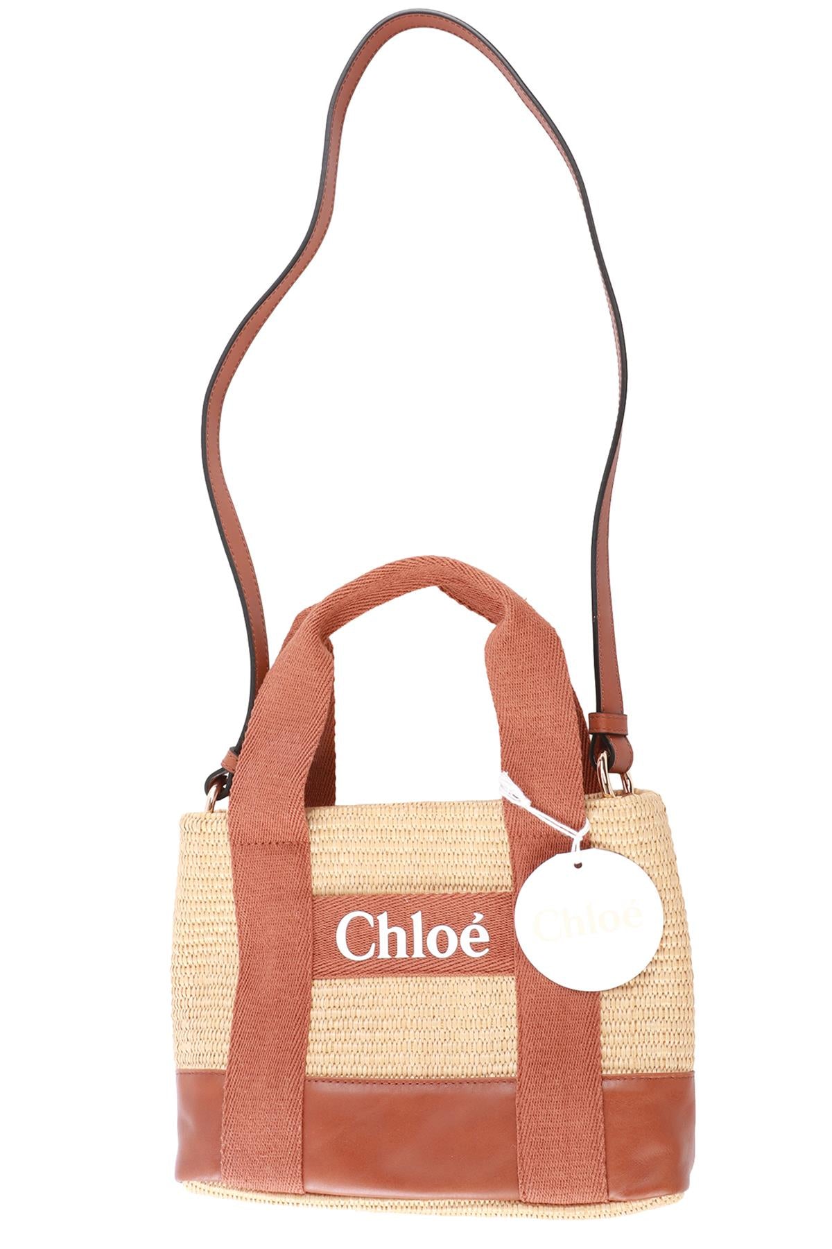 CHLOÉ BROWN KIDS GIRLS RAFFIA TOTE BAG