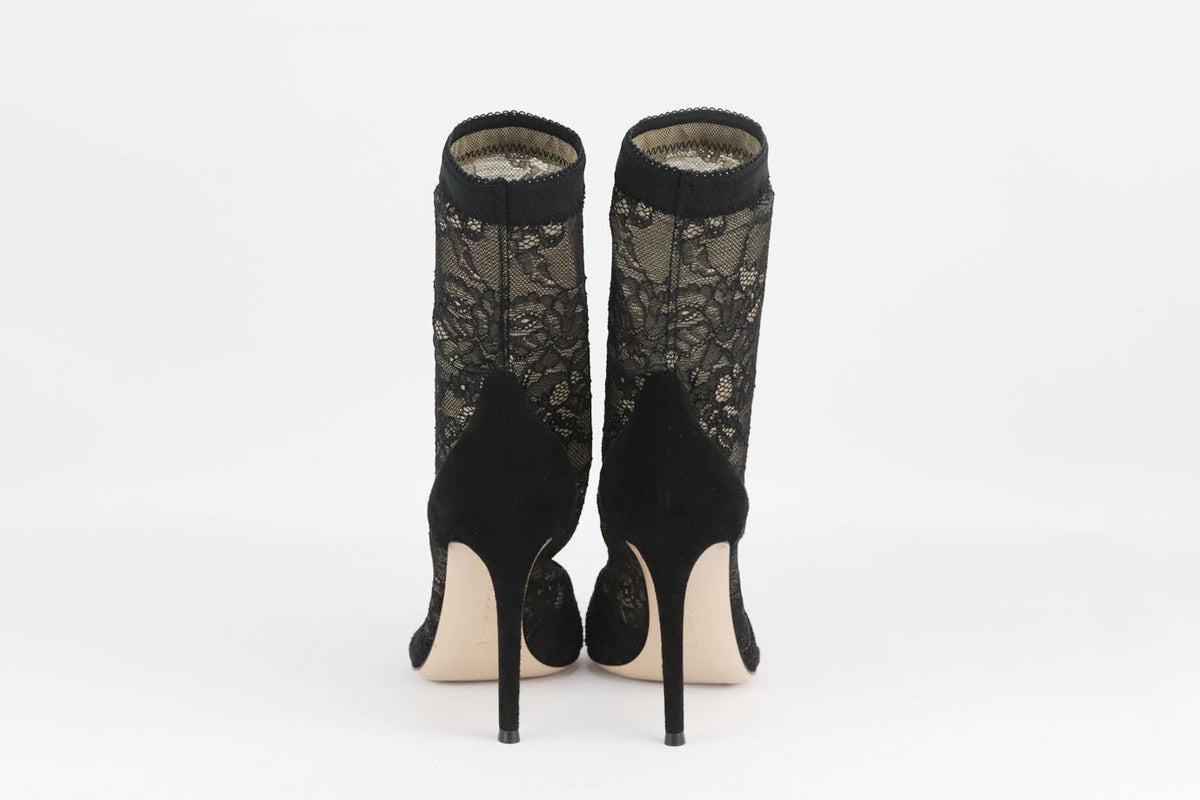 GIANVITO ROSSI STRETCH LACE AND SUEDE ANKLE BOOTS EU 38 UK 5 US 8