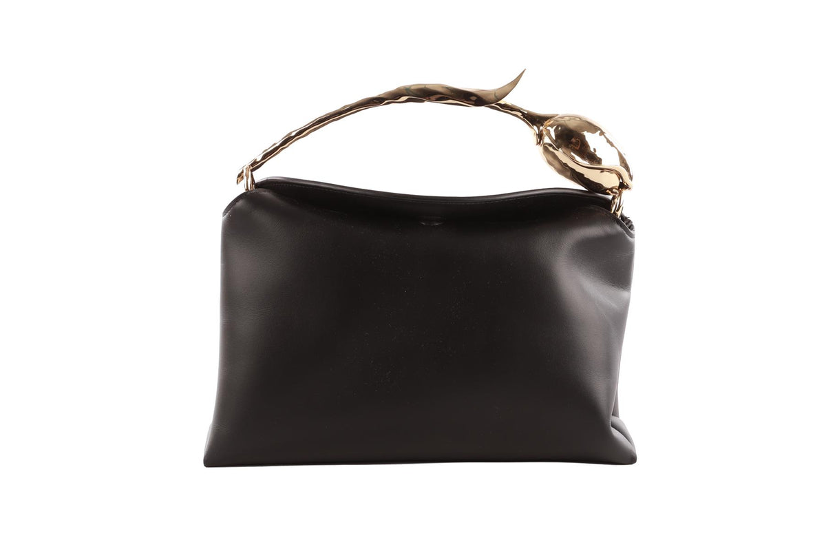 ERDEM BLACK BLOOM MEDIUM LEATHER TOTE BAG