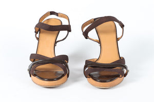 SALVATORE FERRAGAMO BROWN LEATHER WEDGE SANDALS US 9 UK 6 EU 39