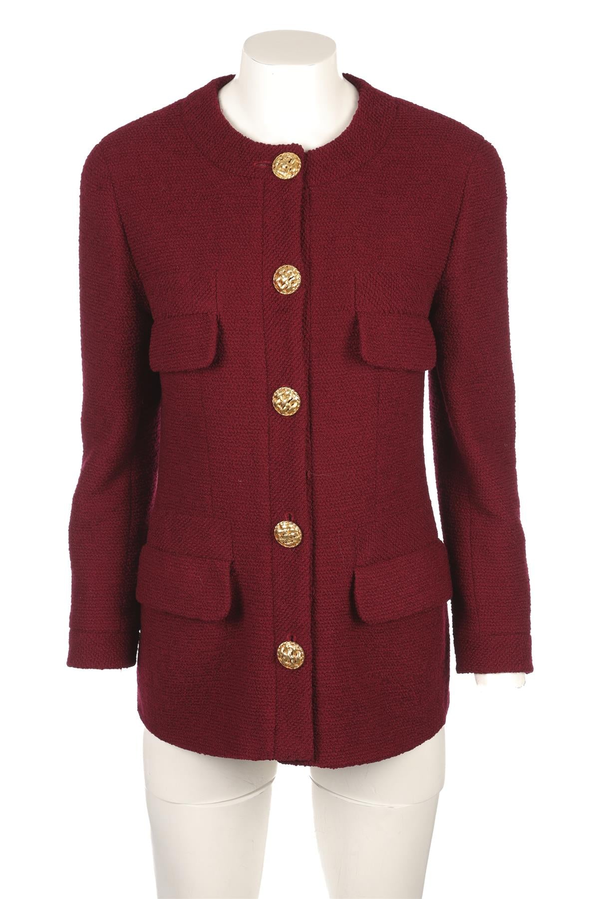 CHANEL BURGUNDY 1990 WOOL JACKET FR 42 UK 14