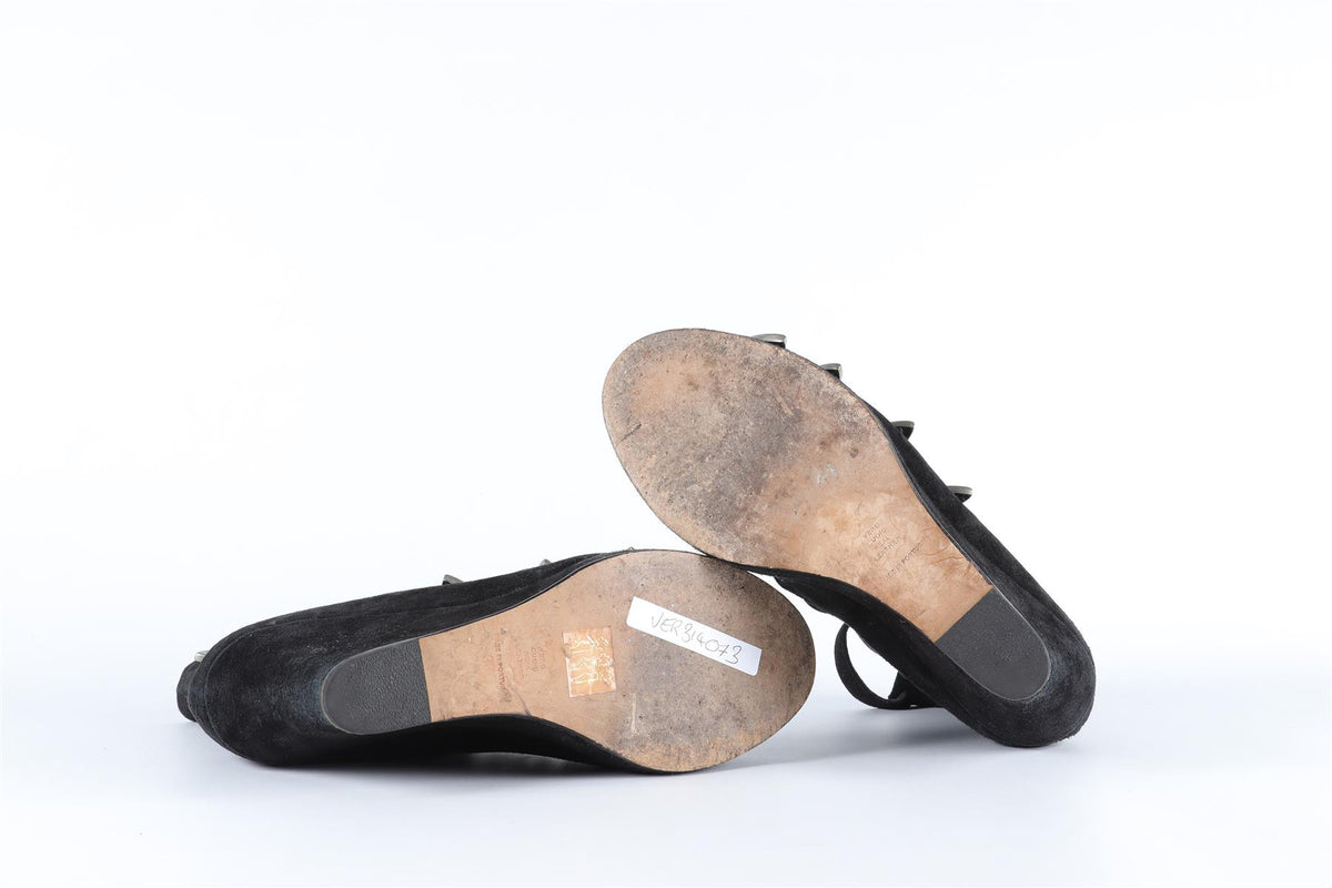 OPENING CEREMONY + CHLOE SEVIGNY BLACK SUEDE WEDGE SANDALS EU 38 UK 5 US 8