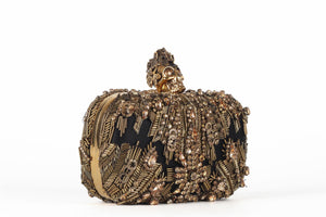 ALEXANDER MCQUEEN GOLD SKULL CRYSTAL AND SATIN CLUTCH