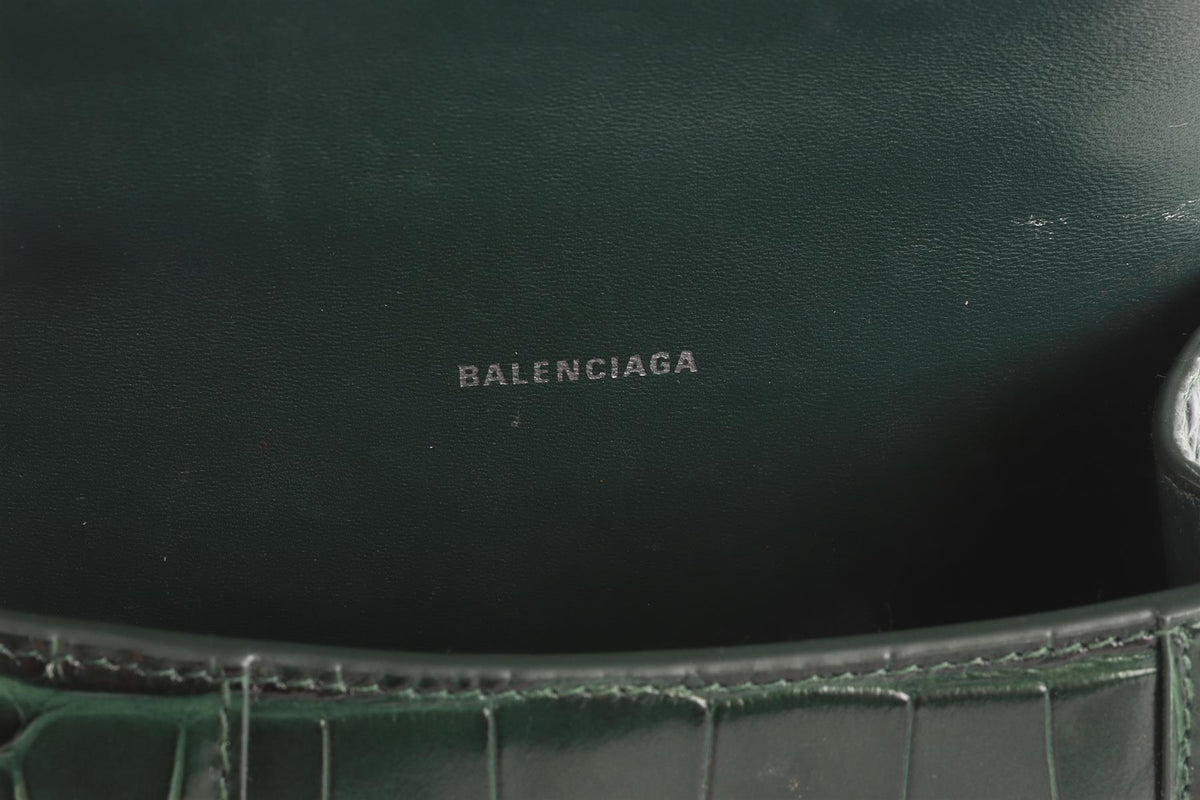 BALENCIAGA GREEN HOURGLASS XS LEATHER TOTE BAG