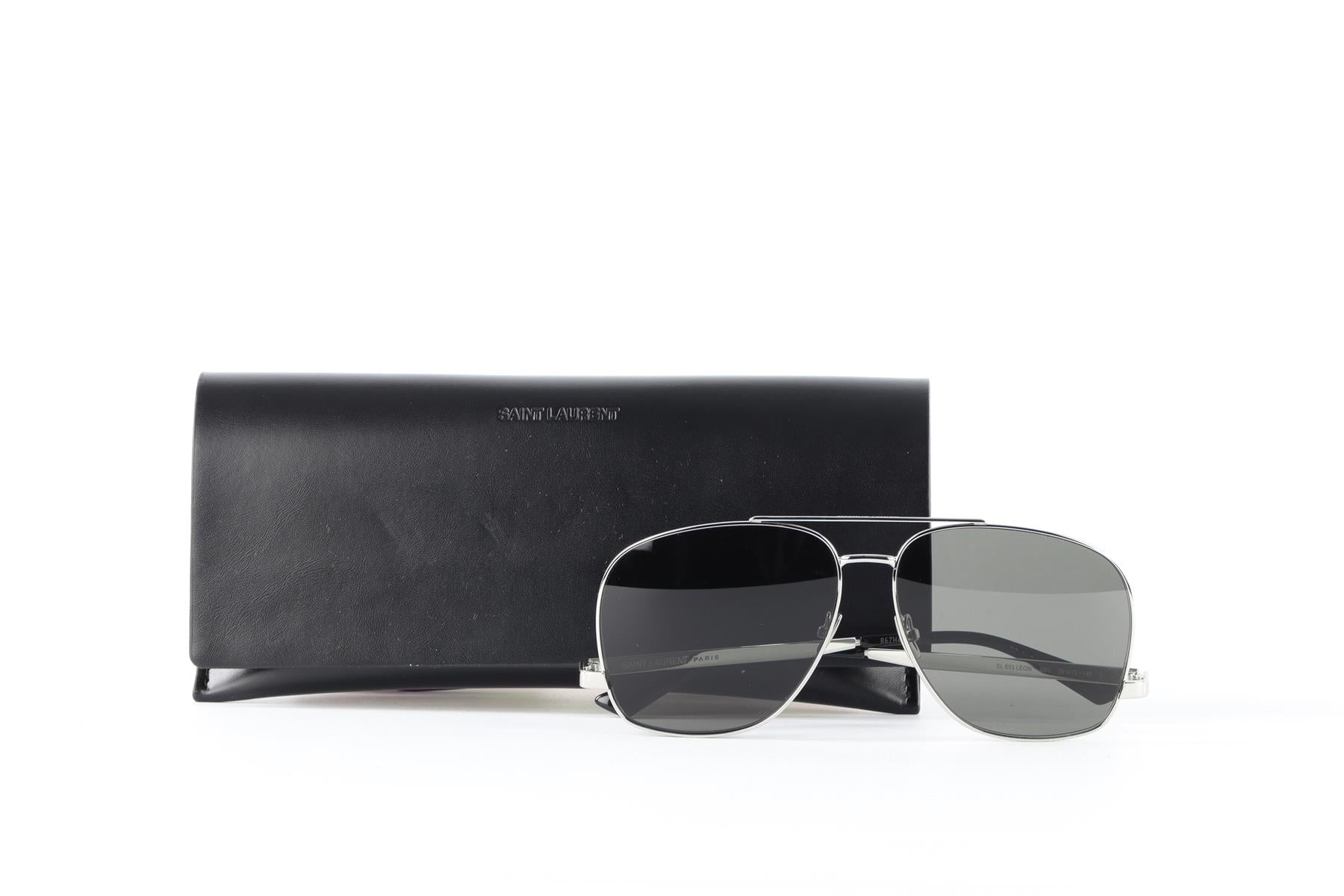 SAINT LAURENT SILVER METAL FRAME SUNGLASSES