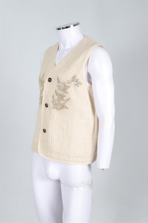 KARTIK RESEARCH CREAM MEN'S COTTON VEST SMALL