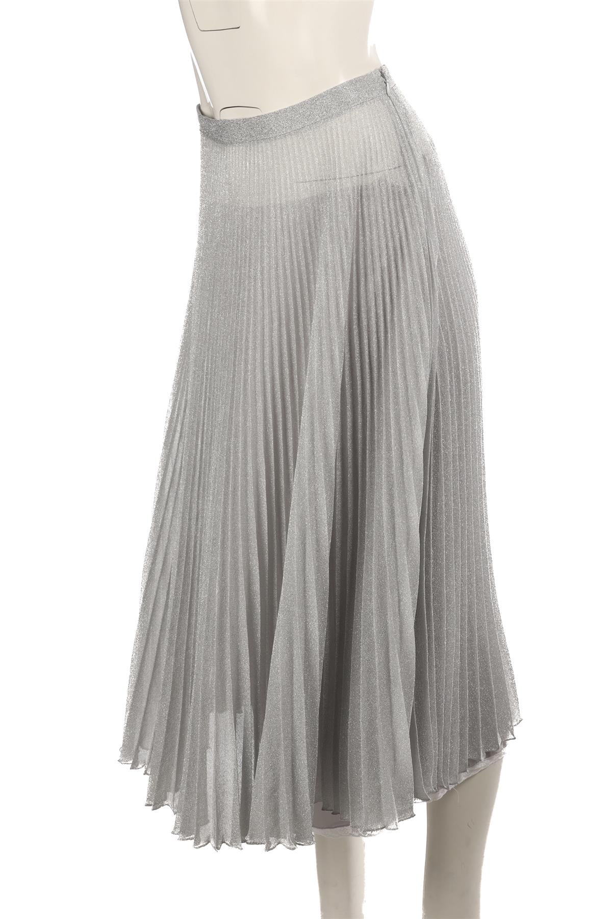 PRADA SILVER LAMÉ MIDI SKIRT IT 42 UK 10