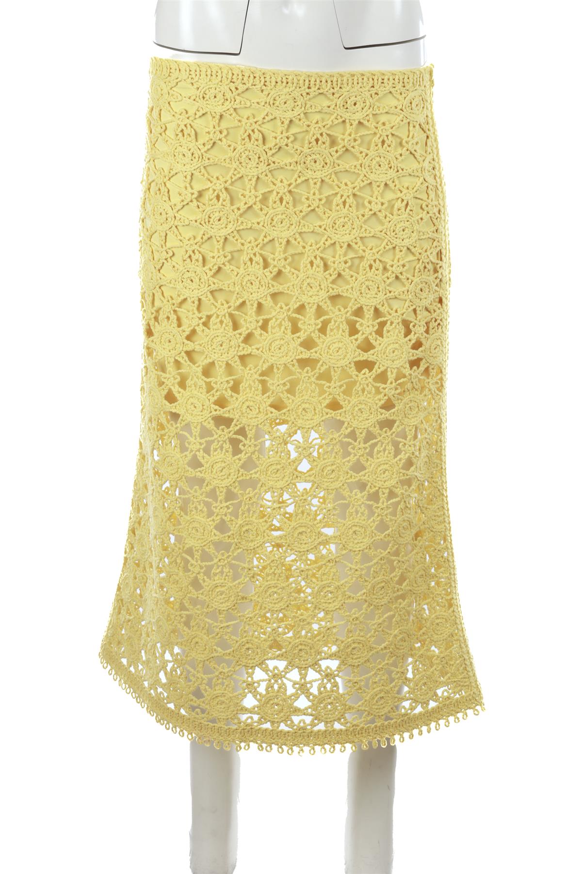 MAJE YELLOW CROCHET MIDI SKIRT FR 38 UK 10