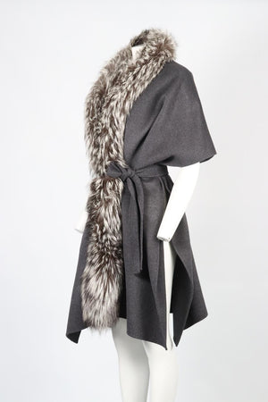 HOCKLEY BELTED FOX FUR AND CASHMERE PONCHO FR 38 UK 10