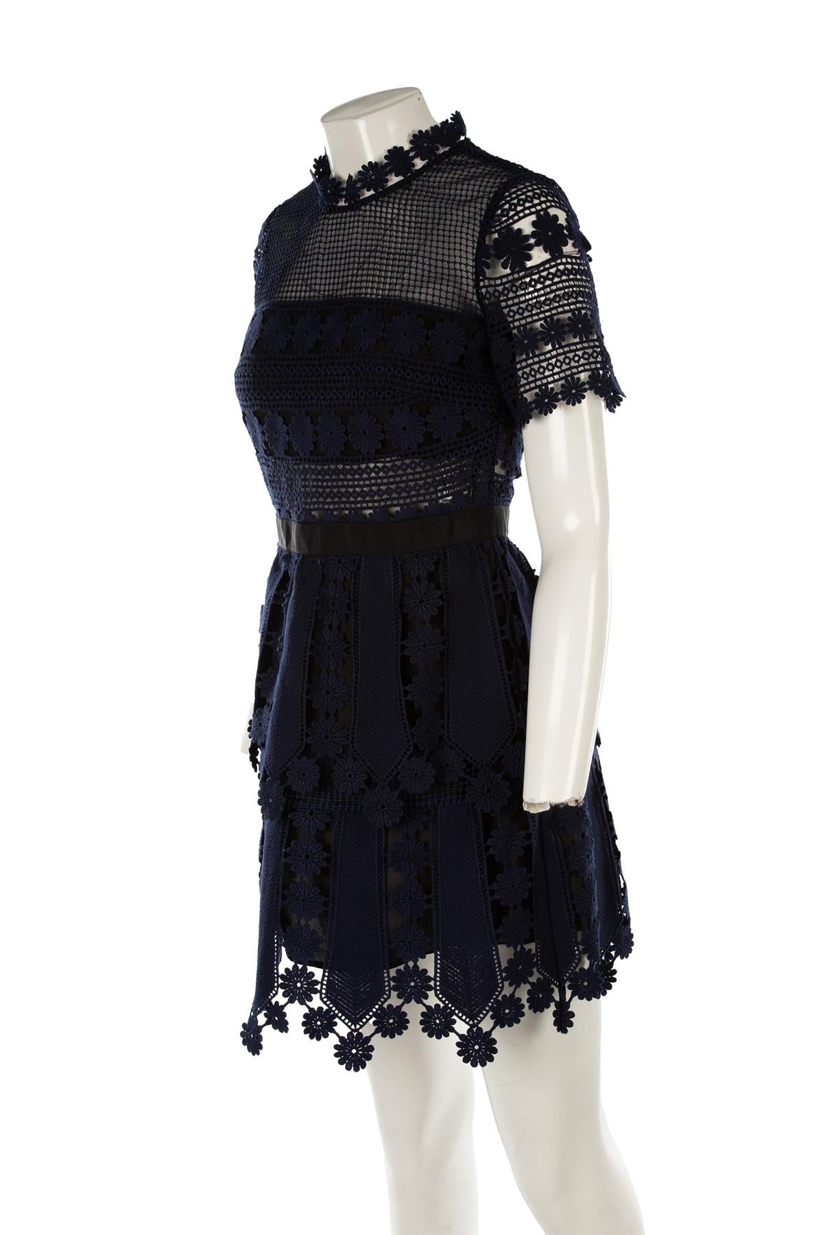 SELF-PORTRAIT NAVY CROCHET MINI DRESS UK 10