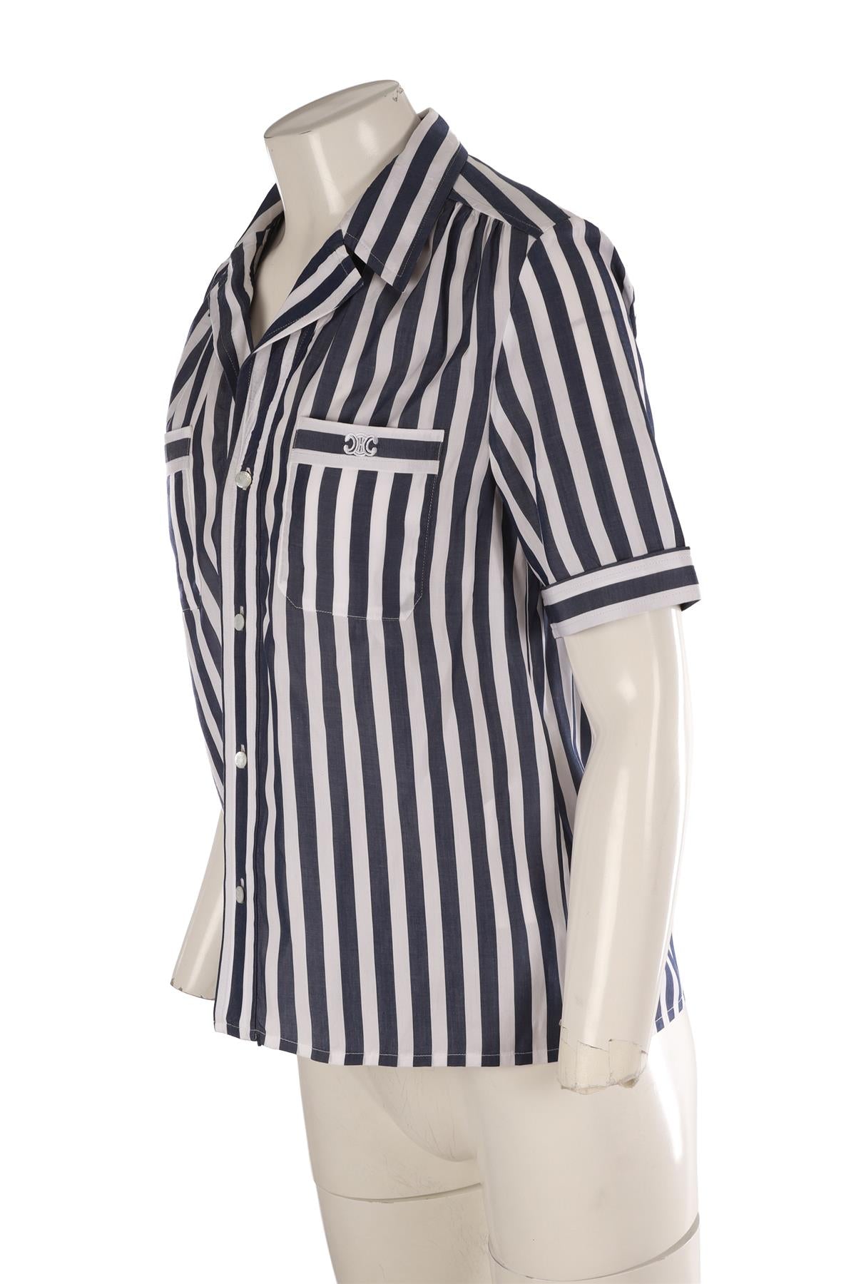 CELINE BLUE TRIOMPHE COTTON SHIRT FR 36 UK 8