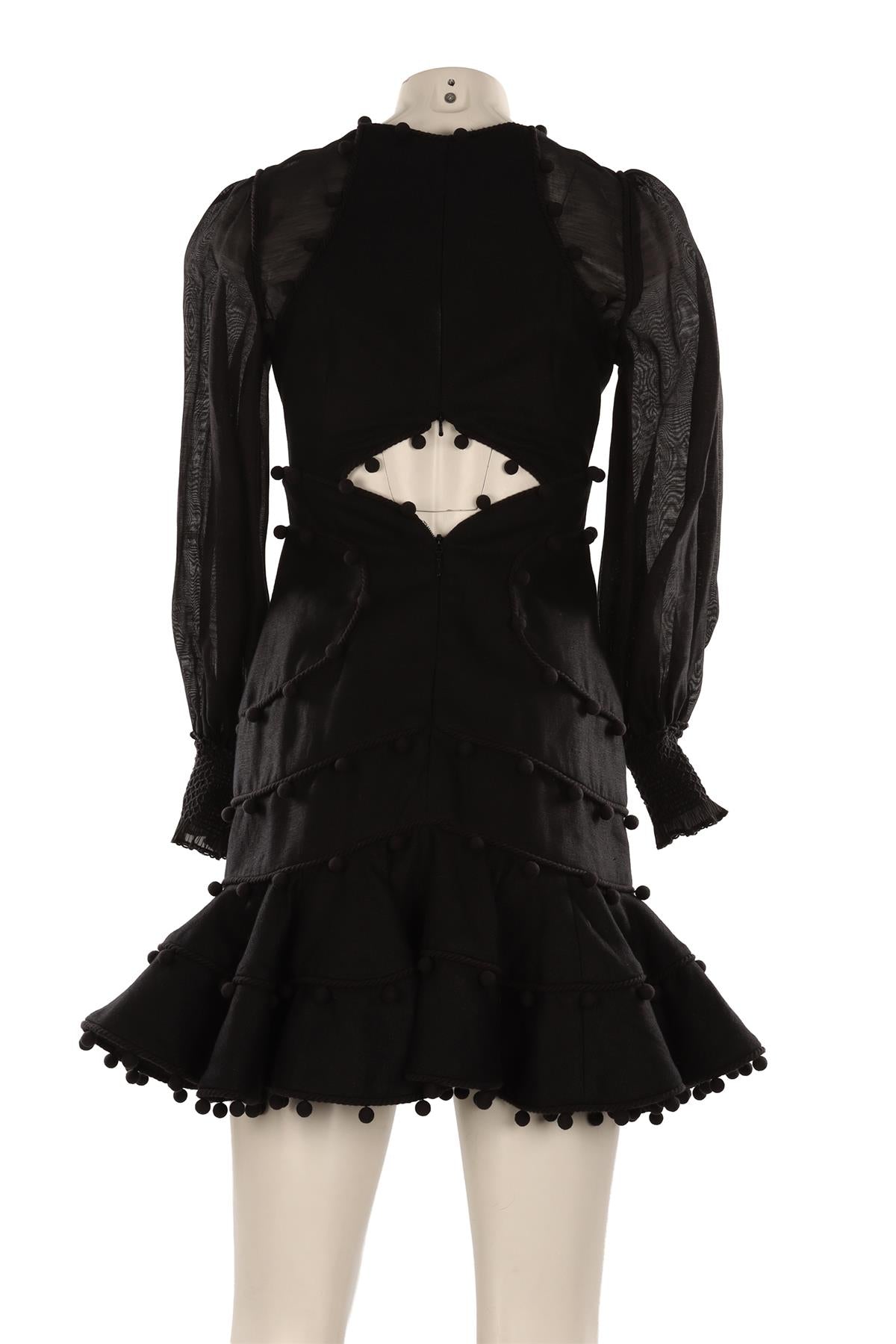 ZIMMERMANN BLACK LINEN MINI DRESS UK 8