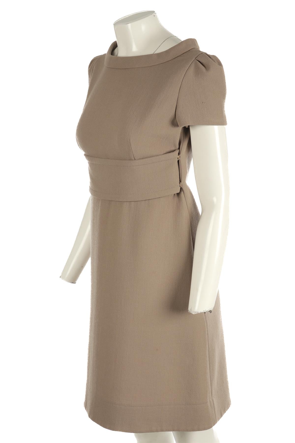 PRADA TAUPE WOOL MIDI DRESS IT 42 UK 10