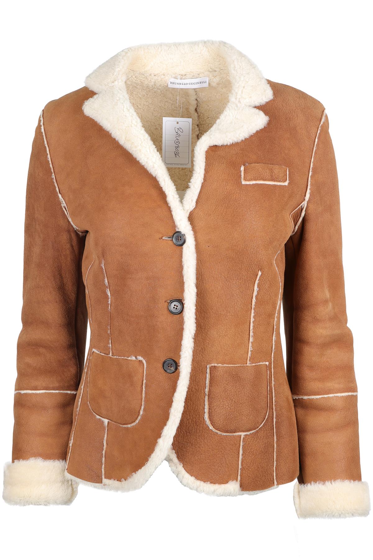 BRUNELLO CUCINELLI BROWN SHEARLING AND SUEDE JACKET IT 40 UK 8