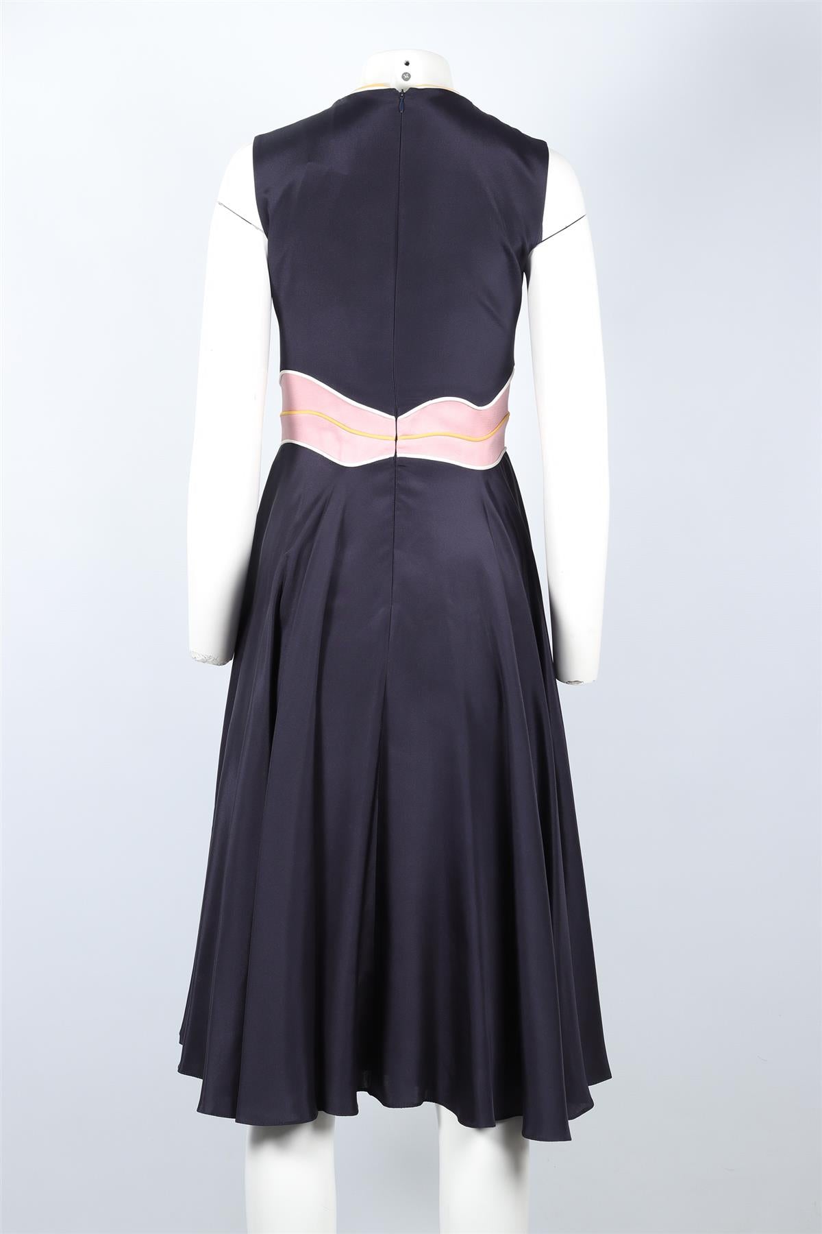 ROKSANDRA NAVY SILK MIDI DRESS UK 8
